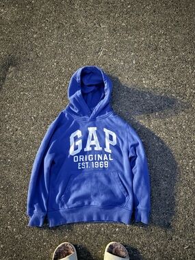 GAP Kids Blue Pullover Hoodie with White Label